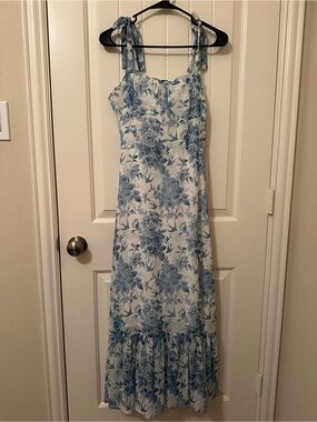 Blue Floral Tie-Shoulder Maxi Dress